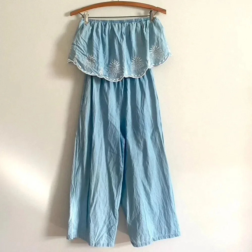 Jessica Simpson Chambray Embroidered Sleeveless Jumpsuit